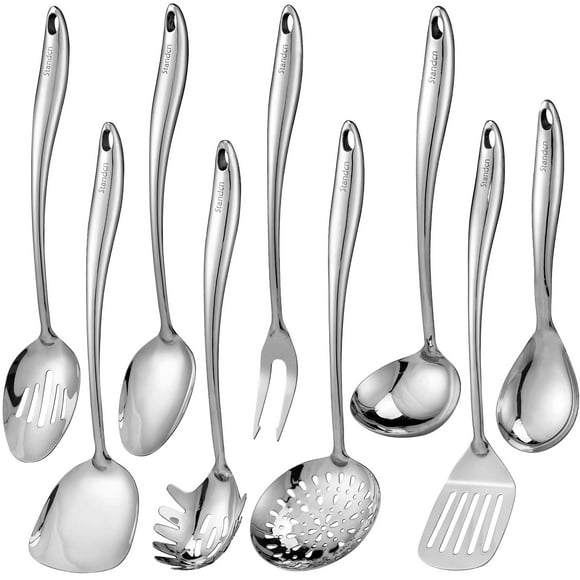304 Stainless Steel Kitchen Utensil Set - 9 PCS Serving Utensils, Cooking Utensil, Solid Spoon, Slotted Spoon, Fork, Spatula, Ladle, Skimmer Spoon, S