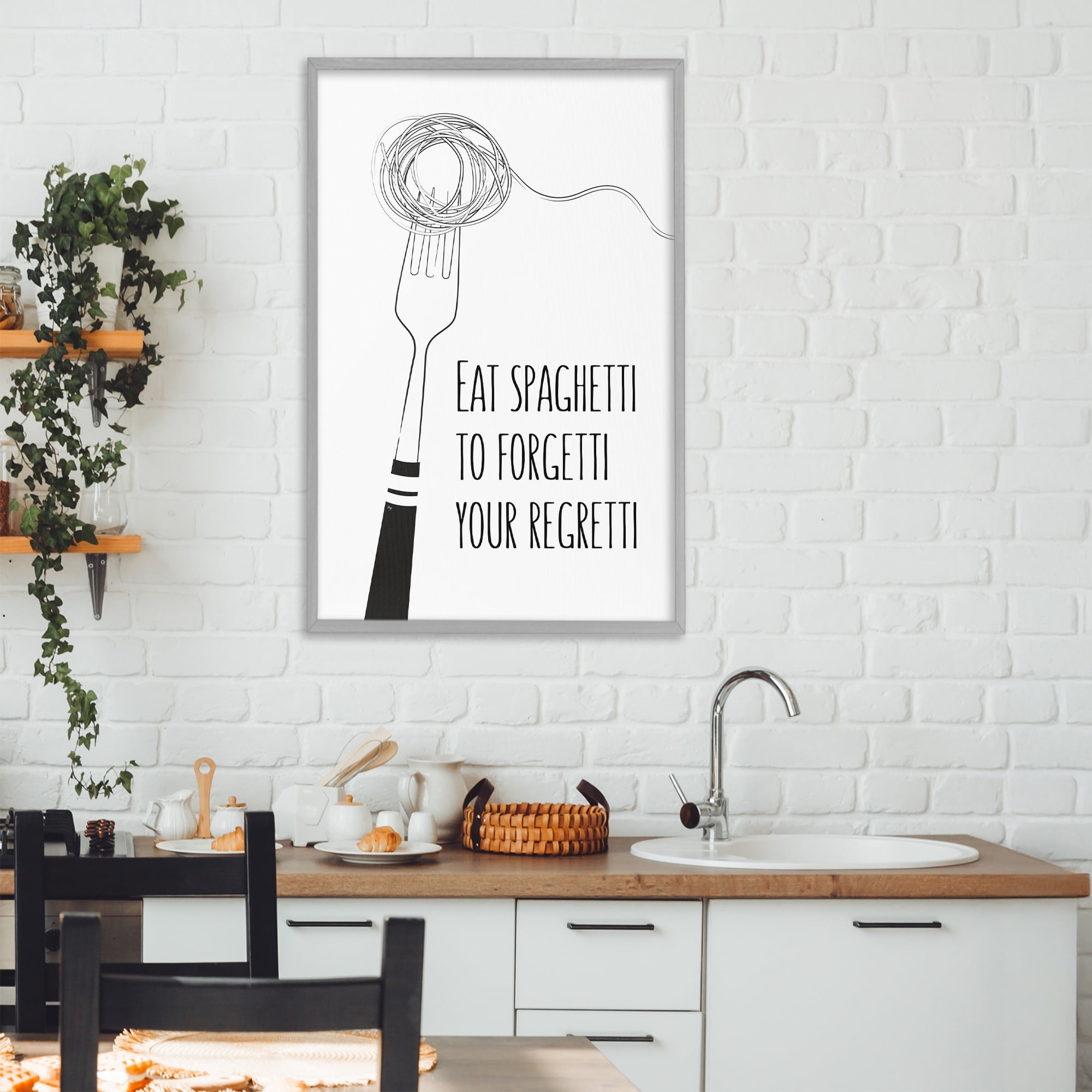 Stupell Industries Funny Spaghetti Sass Gray Framed Giclee Art, design by Martina Pavlova