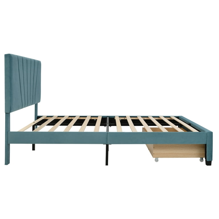 Queen Size Storage Bed Velvet Upholstered Platform Bed with a Big