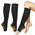 thumbnail image 4 of Zippered Compression Socks, Portable Compression Socks Nylon Washable  For Home Travel For Women Black Splicing,Skin Color Splicing, 4 of 8