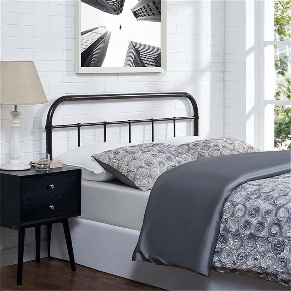 Pemberly Row Modern Steel Metal Spindle Queen Headboard in Brown