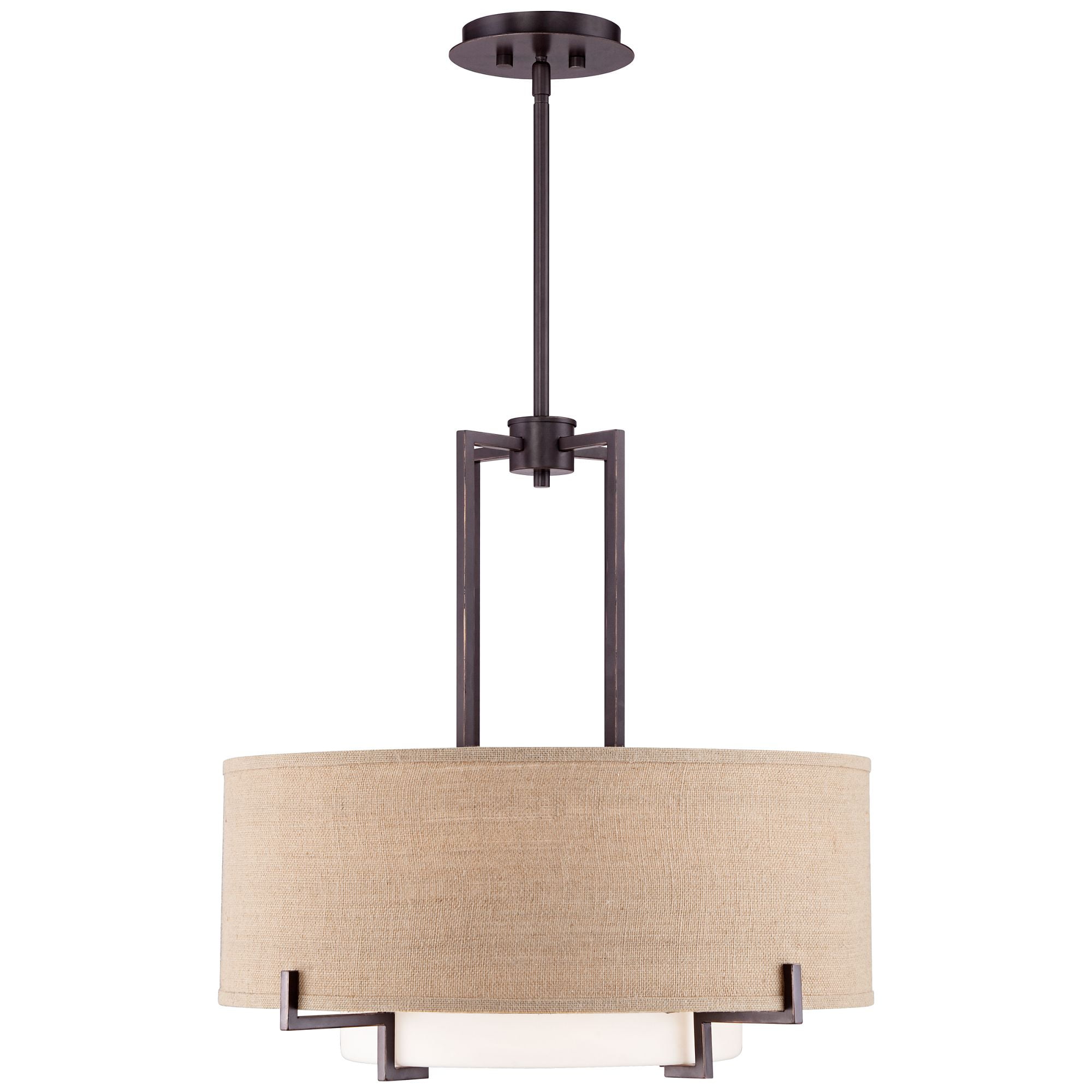 Possini Euro Design Concentric Bronze Pendant Chandelier 25" Wide Farmhouse Rustic Burlap Drum Shade 4-Light Fixture for Dining Room Kitchen Island