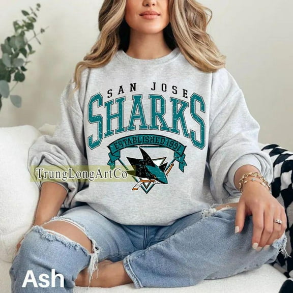 San Jose Hockey Sweatshirt Crewneck, Vintage Sharks shirt, San Jose Hockey Fan shirt, Hockey Tee, Sharks Sweatshirt