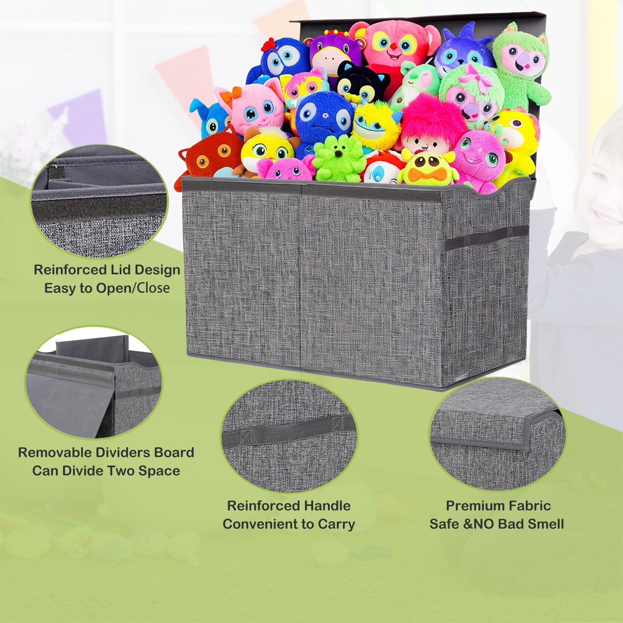 VICTORICH Extra Large Child Collapsible Toy Storage Fabric 32 gal Kids Room Toy Chest with Lid, Gray