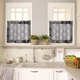 thumbnail image 4 of European Floral Kitchen Curtains and Valances Set, Rod Pocket Curtains Tier Farmhouse Window Curtains 36 Inch Length, Rustic Black Grey Formal Traditional Tribal 3 Piece Kitchen Curtains Set, 4 of 6
