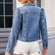 thumbnail image 4 of Chaqueta vaquera de manga larga sin capucha y abrigos de mezclilla de moda para mujer con solapa de color y mangas más delgadas, 4 of 8