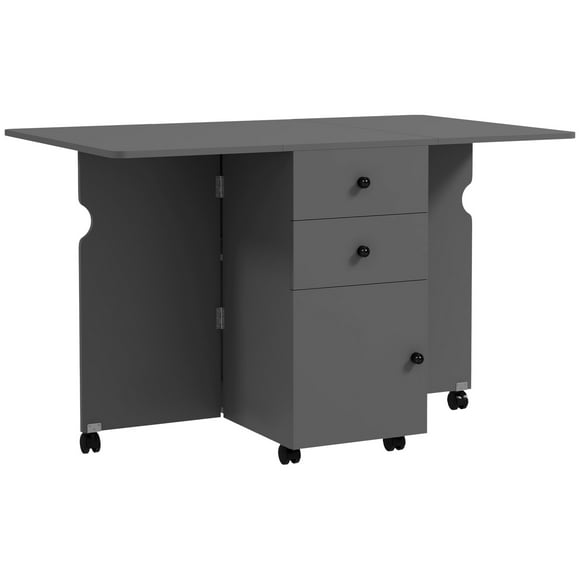 HOMCOM Folding Dining Table with Storage Drop Leaf Tables for Small Spaces