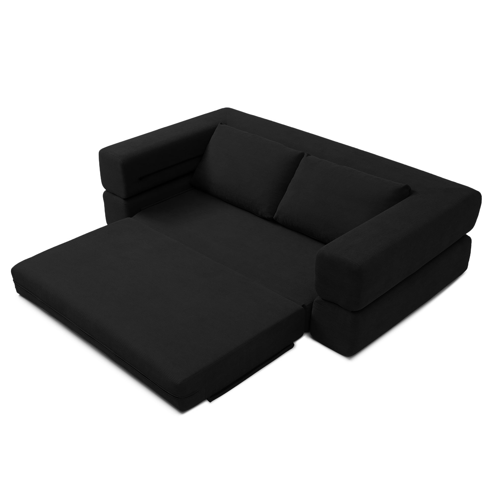 81-Inch Convertible Sofa Bed with Pillows, 3-in-1 Folding Floor Couch and Corduroy Futon Sleeper Mattress for Living Room and Bedroom, Black
