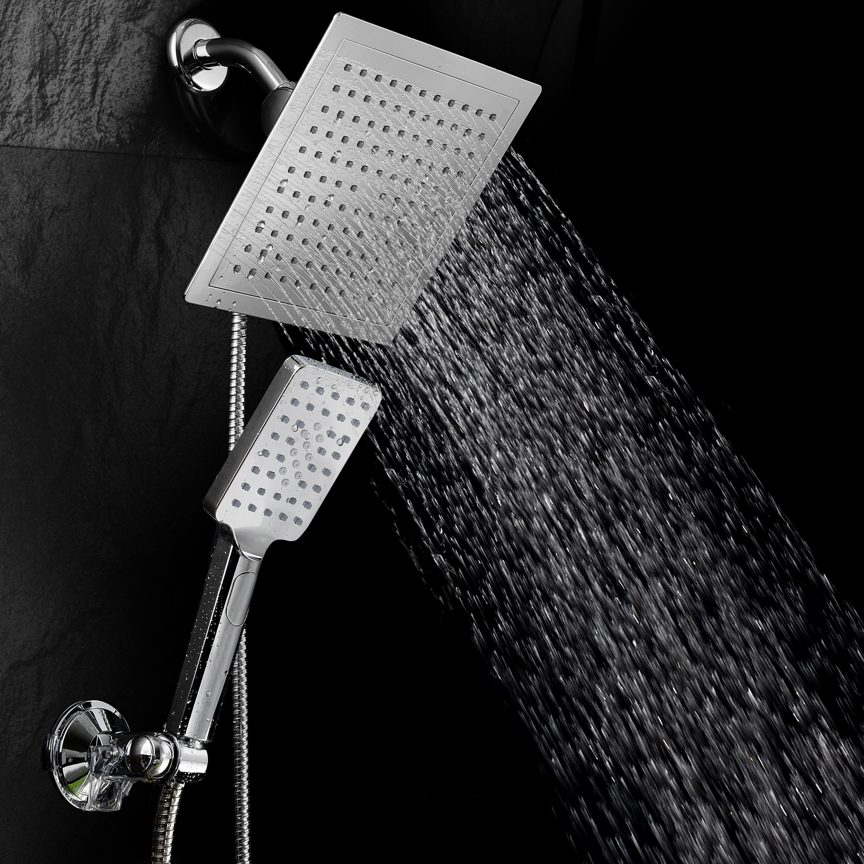 DreamSpa Ultra-Luxury 9-Inch Square Rainfall Combo with Push-Control Handheld Shower and Low-Reach Wall Bracket, Chrome - image 4 of 7