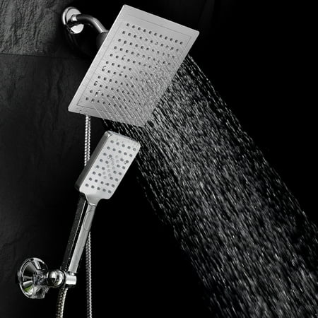 DreamSpa Ultra-Luxury 9-Inch Square Rainfall Combo with Push-Control Handheld Shower and Low-Reach Wall Bracket, (Best Hand Held Shower For Elderly)