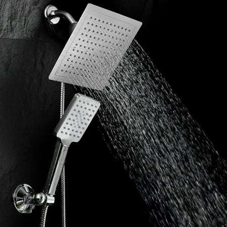 DreamSpa Ultra-Luxury 9-Inch Square Rainfall Combo with Push-Control Handheld Shower and Low-Reach Wall Bracket, (Best Rain Shower Head And Handheld Combo)