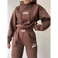 thumbnail image 3 of Women's Fleece Lined Sportswear Outfits, Letter Print Long Sleeve Hoodies + High Waist Jogger Pants Tracksuit, 3 of 9