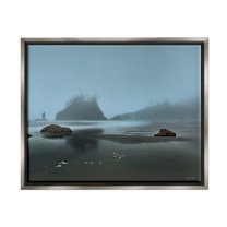 Stupell Industries Foggy Shore Landscape Landscape Photography Gray Floater Framed Canvas Art Print Wall Art, 31 x 25