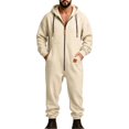 thumbnail image 3 of Ceisia Mens Loose Full Zip Hooded One Piece Jumpsuit Casual Sports Onesie Beige S Gift, 3 of 5