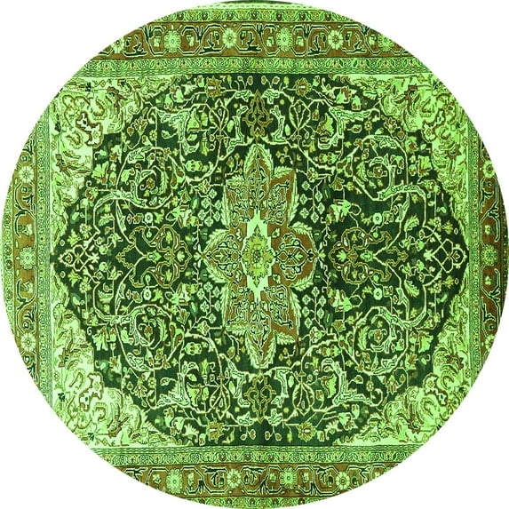 Ahgly Company Indoor Round Medallion Green Traditional Area Rugs, 5' Round