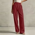 thumbnail image 4 of Oiangi Womens Dress Pants High Waisted Button Pleated Work Pant Fall Casual Business Straight Leg Trousers with Pockets Wine S, 4 of 9