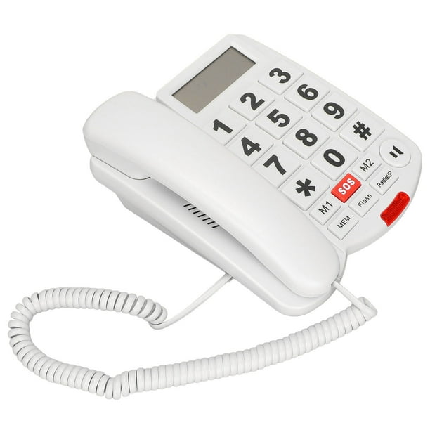 Téléphone Fixe Filaire, Blanc Gros Bouton Téléphone Filaire One
