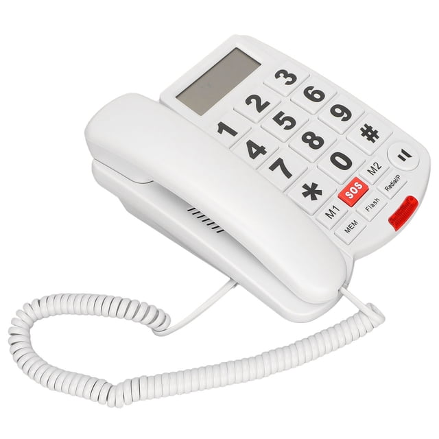 Corded Landline Telephone, White Big Button Corded Phone One Touch Dial Adjustable Volume For Hearing Impaired