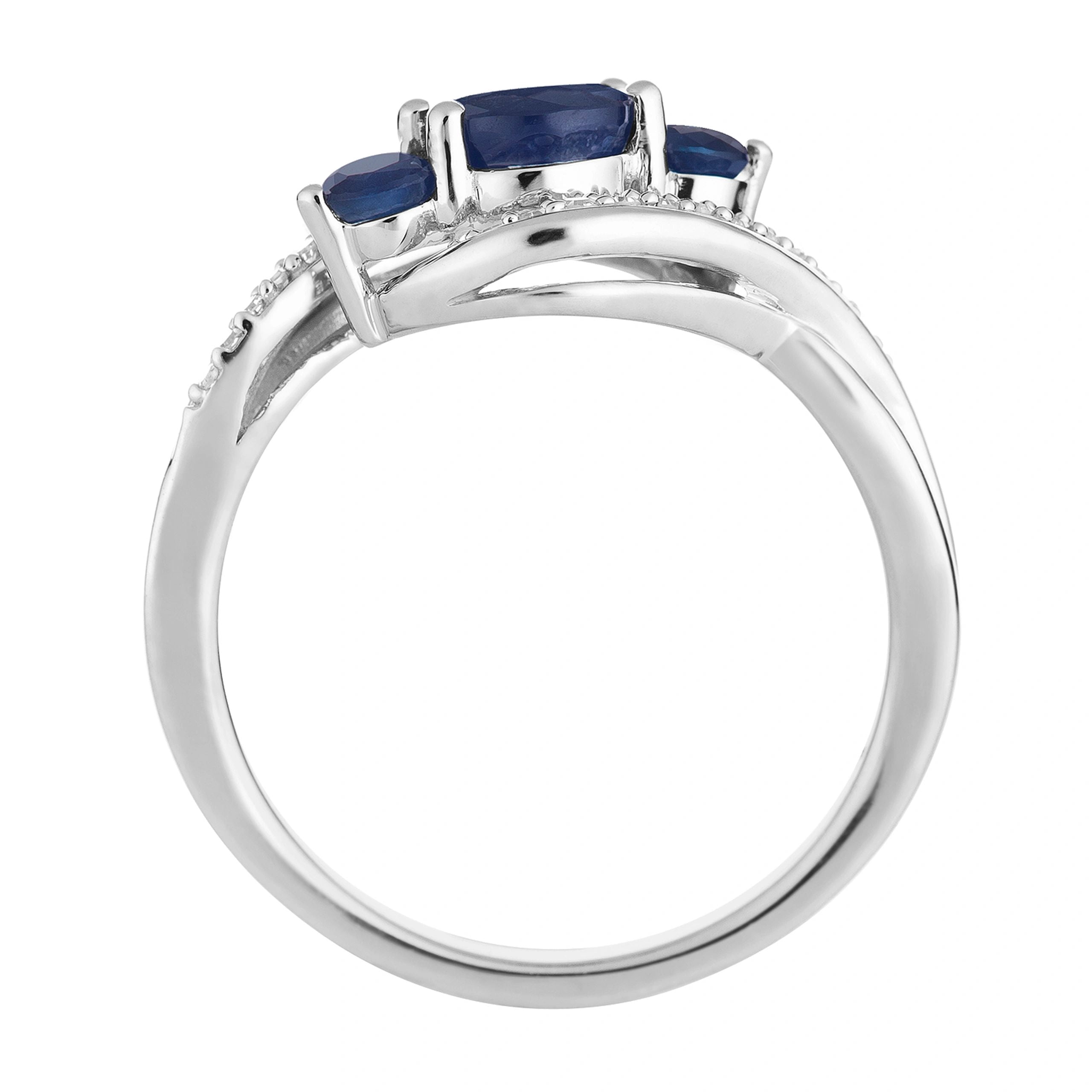 10k White Gold Sapphire & 1/10 Carat T.W. Diamond 3-Stone Ring