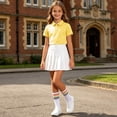 thumbnail image 5 of Daiosportswear Girls 3 Piece School Uniform Set, Short Sleeve Polo High Waist Pleated Skirt Rainbow Striped Knee Socks for 3-16Y Yellow 15-16 Years, 5 of 9