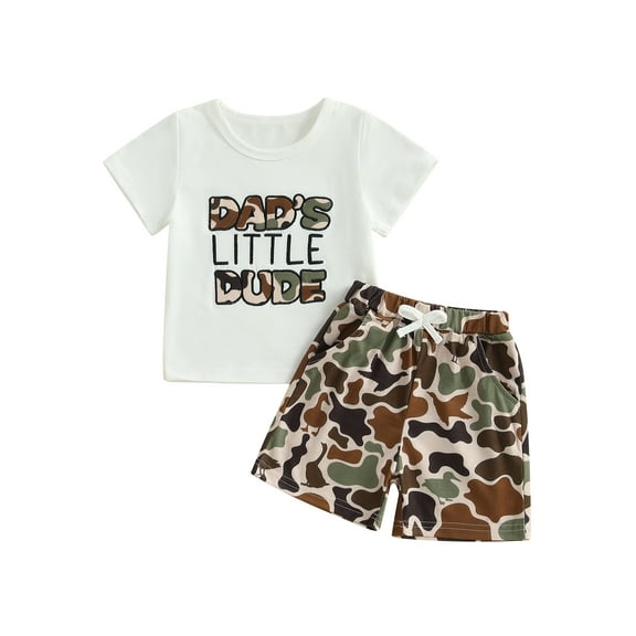 Toddler Baby Boy Shorts Set 6 12 18 24 Months 2T 3T 4T Letter/Dinosaur/Duck Embroidery Short Sleeve T-shirts Elastic Waist Shorts 2 Piece Summer Outfit