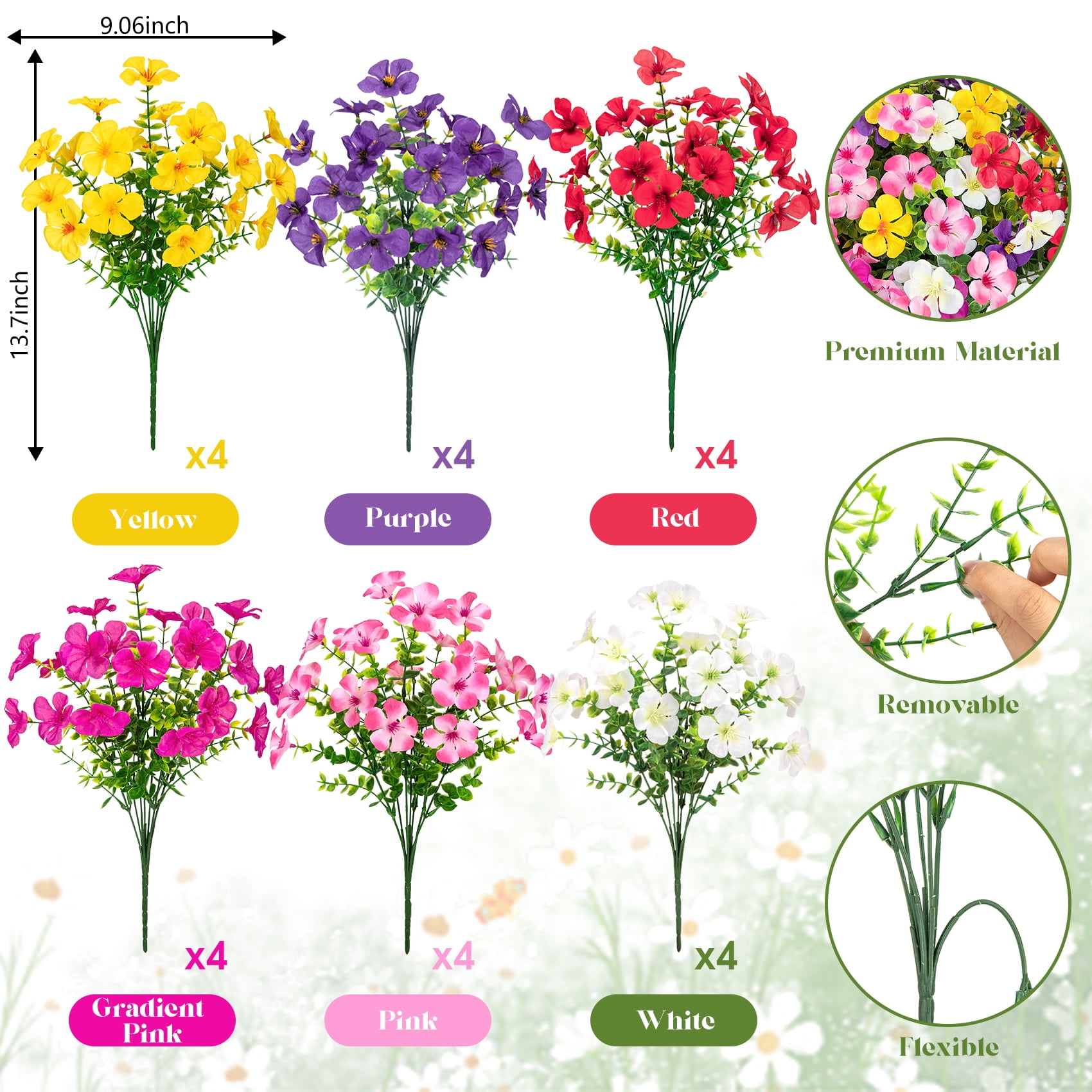 Scidweet 24 Bundles Artificial Flowers for Outdoors, Faux Silk Flowers Fake Flowers and Plants for Spring Summer Patio Garden Home Porch Yard Decor, Mixcolor
