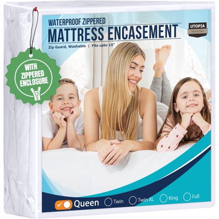 Mattress Protector Zippered Queen Size, 100% Waterproof Bed Bug and Dust Mite Proof Encasement, Absorbent 6 Sided Cover
