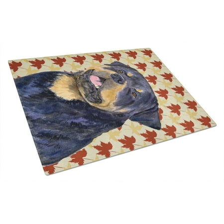 

Caroline s Treasures SS4332LCB Rottweiler Fall Leaves Portrait Glass Cutting Board Large 12H x 16W multicolor
