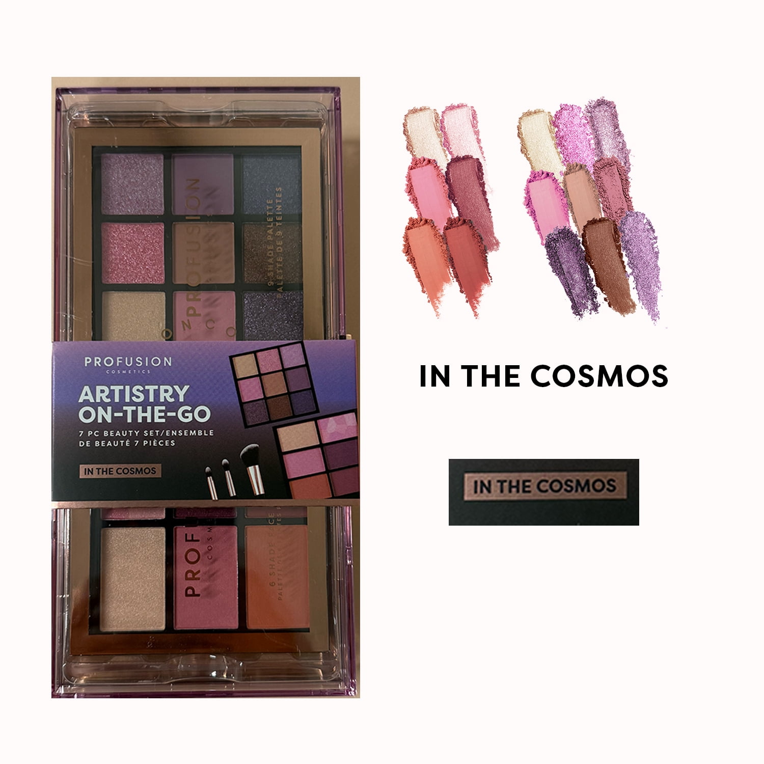 Profusion Cosmetics Artistry On The Go Makeup Kit, 9 Shade Eyeshadow & 6 Shade Face Palettes with Brushes and Primers, Travel-Friendly & Vegan Beauty Set, In The Cosmos