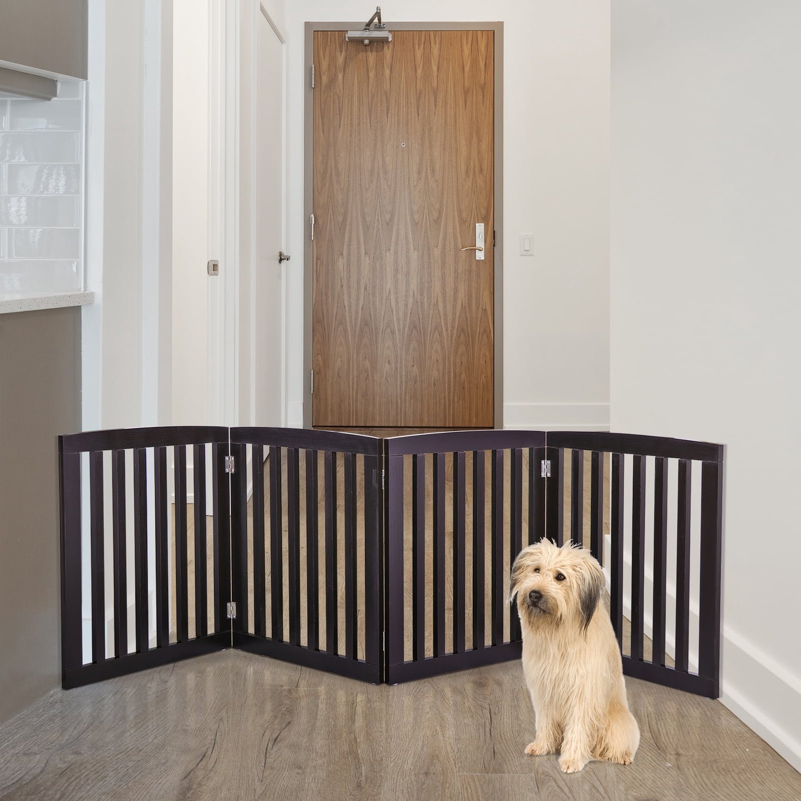 ZYPPP 4 Panels Dog Gate Pet Fence Safety Barrier Freestanding Doorway Coffee Colour