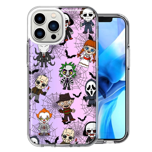 MUNDAZE Étui pour Apple iPhone 15 Pro Max Étui Rigide Mince Hybride TPU Souple Antichoc Protection Robuste - Personnages d'Horreur Hantée Classiques pour Halloween