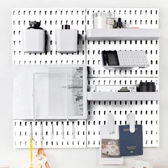 Kit combinado de tablero perforado RIVTUN, organizador de pared para 4 personas, color blanco