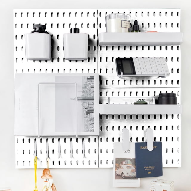 Kit combinado de tablero perforado RIVTUN, organizador de pared para 4 personas, color blanco