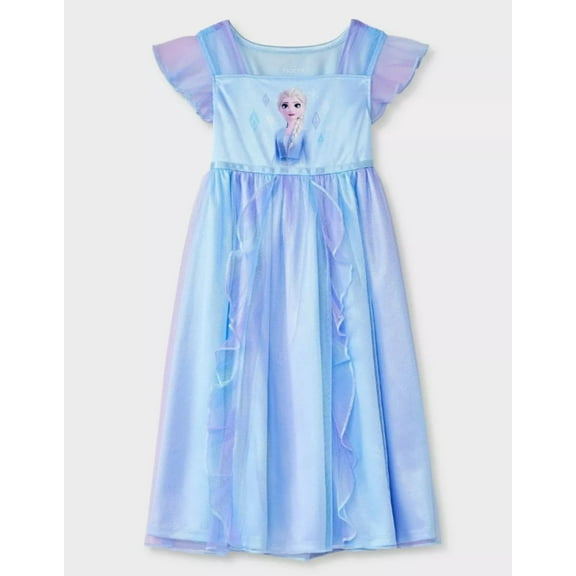 Frozen Elsa Toddler Girl's Blue, Purple Satin And Tulle Ombre Nightgown, Gown, Size 5T