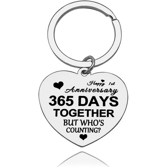 Happy 1st Anniversary Keychain Gift First Year Wedding Anniversary Keyring for Boyfriend Girlfriend 1 Year Dating Keychain Couple Gift for Husband Wife 365 Days Couple Keyring