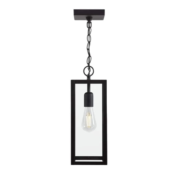 Open Box Hampton Bay Hurley Modern 1-Light Matte Black Hardwired Outdoor Hanging Pendant Light