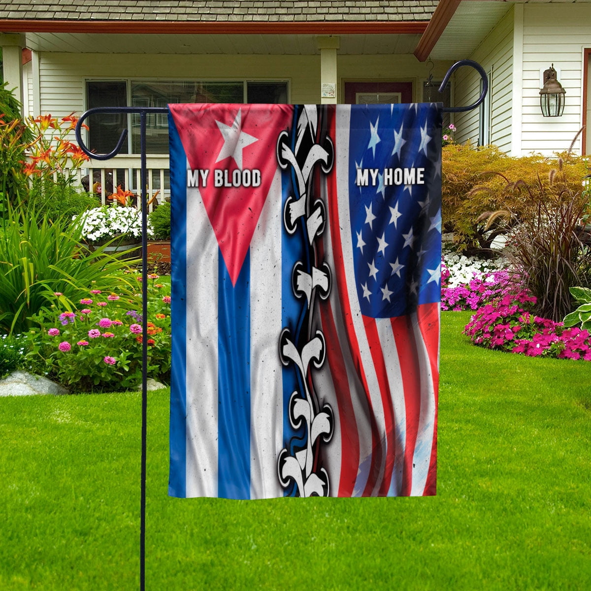 Flags-Cuban American My Home My Blood Flag Cuban Part House Flag, Double-Sided Decorative Outdoor Flag, Patriotic Polyester Yard Flag 29.5 x 39.5 in