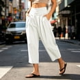 thumbnail image 2 of Miluxas Women's Wide Leg Cropped Pants Elastic High Waist Business Casual Loose Trousers with Pockets Lightweight Summer Lounge Pants White, 2 of 6