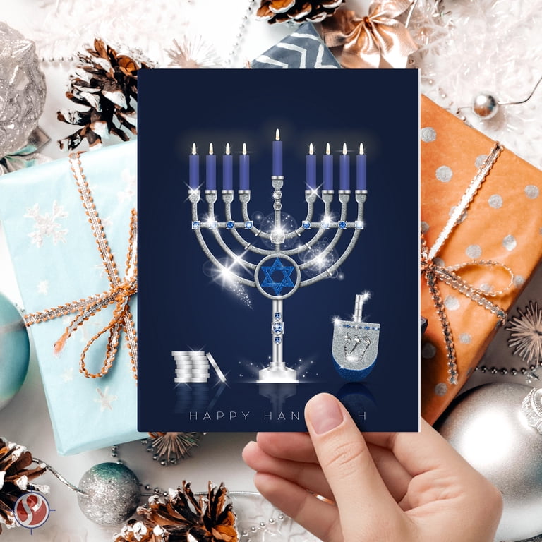 Happy Hanukkah Greeting Cards, Blue Menorah Design, 25 Pack photo 2