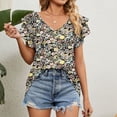 thumbnail image 3 of Camiseta informal para mujer camisetas de manga corta con cuello en V suave para ir de compras (amarillo L) FLhrweasw Para estrenar, 3 of 6