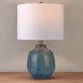 thumbnail image 2 of 21" Abstract Textured Ceramic Small Table Lamp, E26 Socket, Rounded Terracotta Base, White Linen Shade, Traditional Kiln-fired Glaze, Handcrafted Teal Accent Lamps For Living Room End Tables, Bedroom, 2 of 9