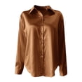 thumbnail image 3 of Women Satin Long Sleeve Shirt, Imitation Silk V Neck Blouse, Casual Daily Loose Fit Button Down Tops, 3 of 4