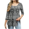thumbnail image 2 of JTZGDY Summer Tunic Tops for Women Dressy Casual 2025 Fashion 3/4 Lenght Sleeve Floral Printed Ruched Pleated Crewneck Graphic T-Shirts Loose Fit Curvy Hem Blouse Black#04 XL, 2 of 7
