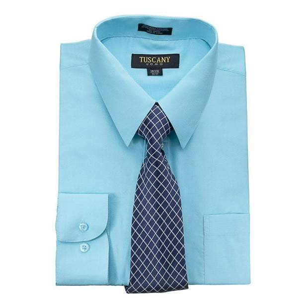 Tuscany Men's Dress Shirt With Mystery Tie Set AQUA,15.5'' NECK 32