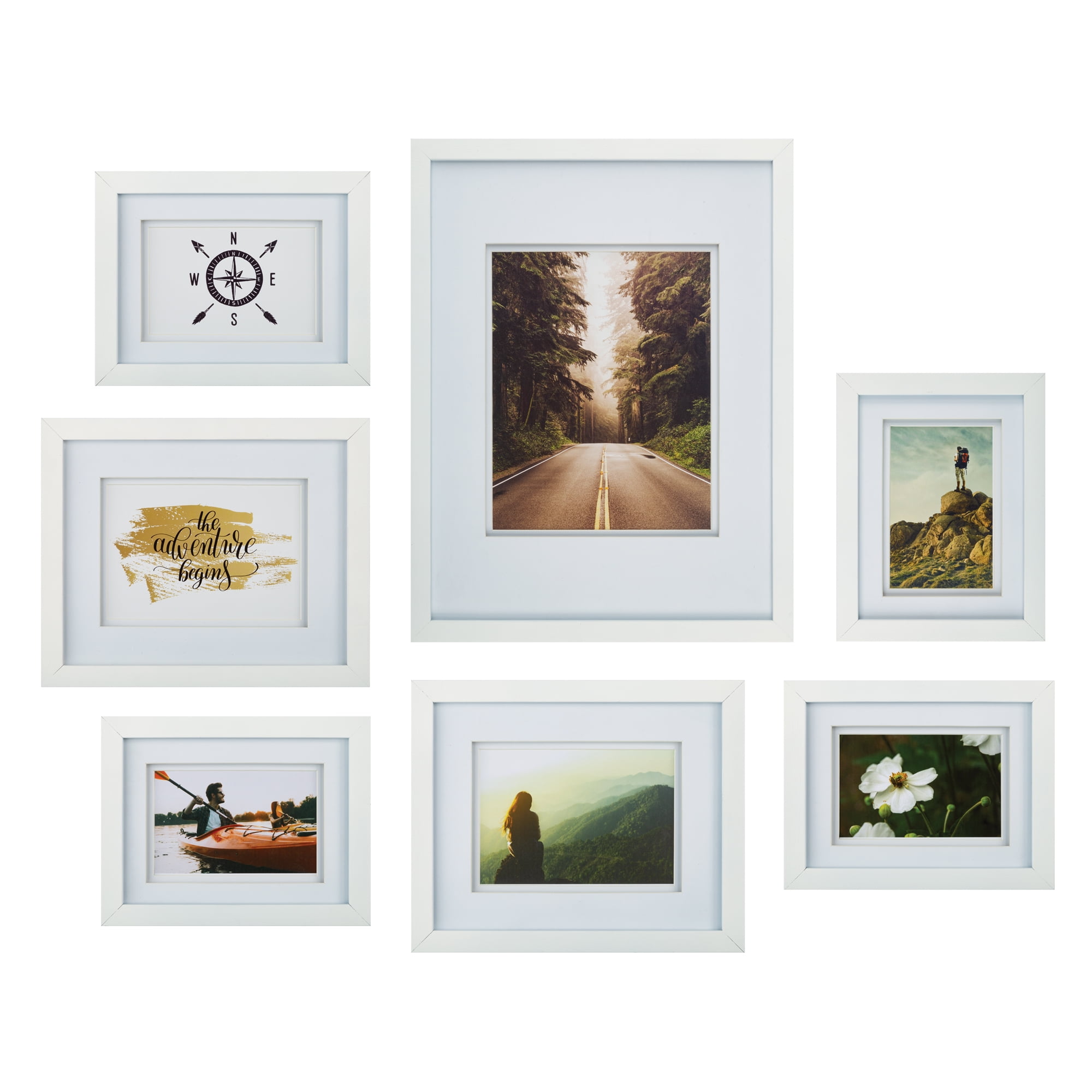 Gallery Perfect Set of 7 Piece White Photo Frames with Double White Mat