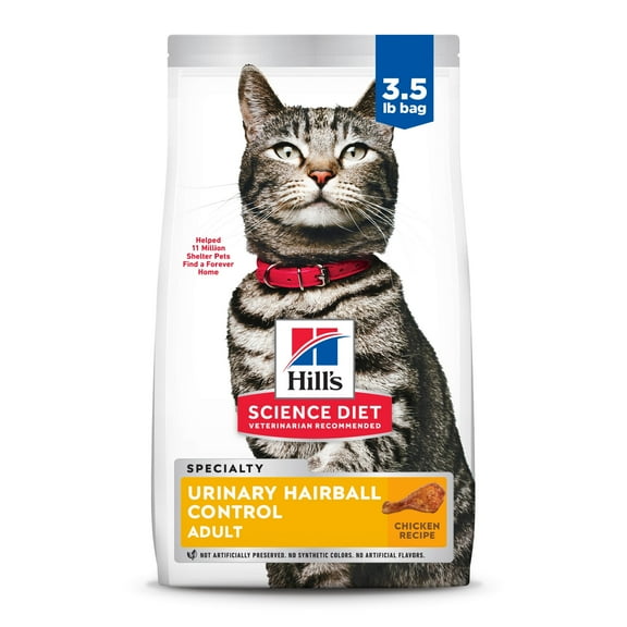 Hill's Science Diet Adult Urinary & Hairball Control Chicken Recipe Dry Cat Food, 15.5 lb bag