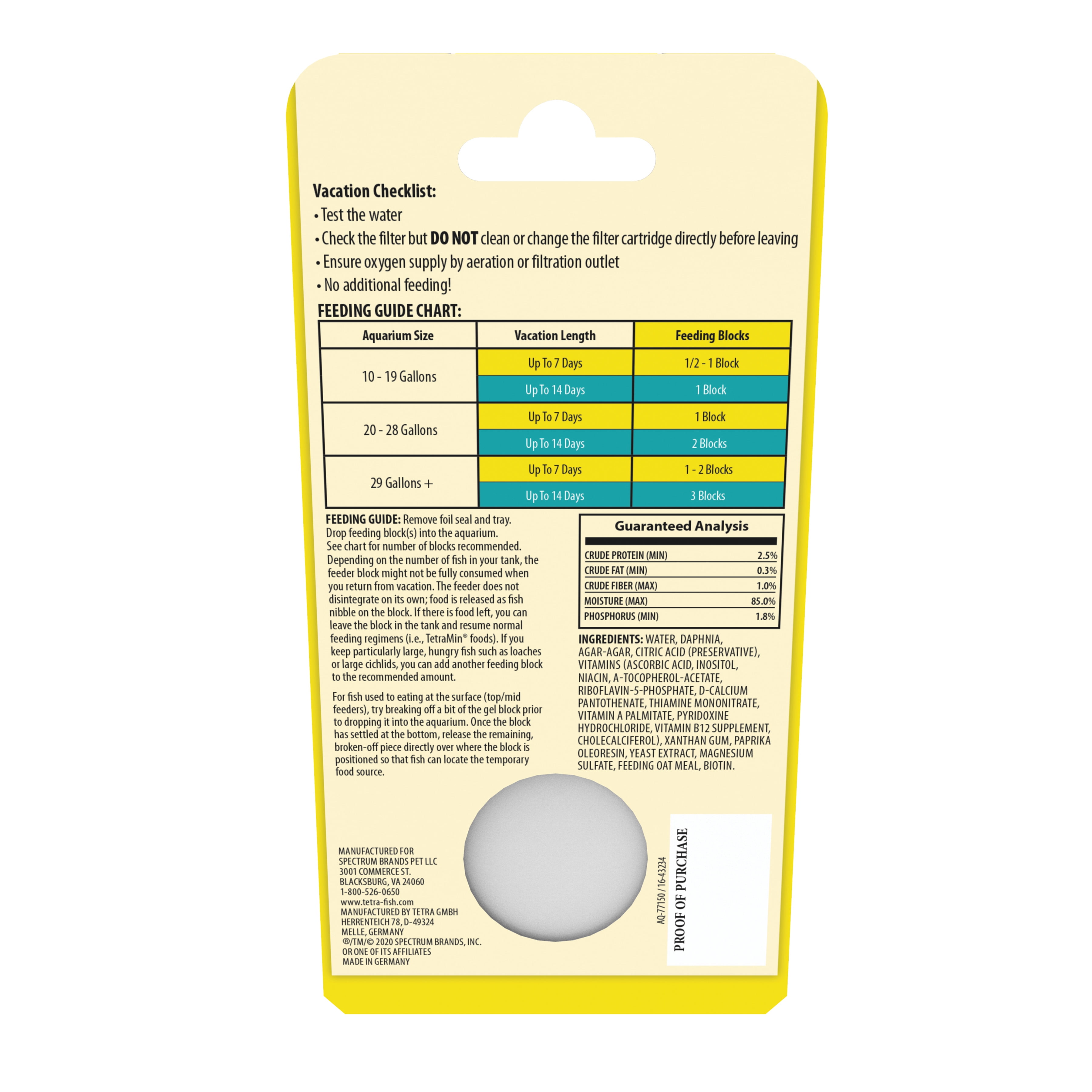 (4 pack) Tetra Vacation Tropical Feeding Block, Feeds Fish up to 14 Days, 1.06 oz., 1 Block