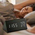 thumbnail image 4 of Reloj despertador digital LED de madera con pantalla grande y temperatura para regalo en interiores. Negro, 4 of 9