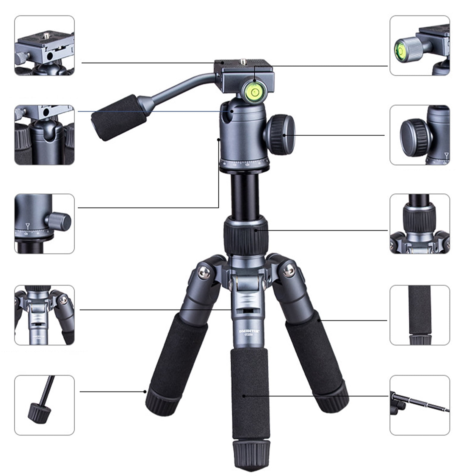 20Inch Travel Small Tripod with 360 Degree Rotation Head Aluminum Frame 5 Sections Adjustable for Photographers