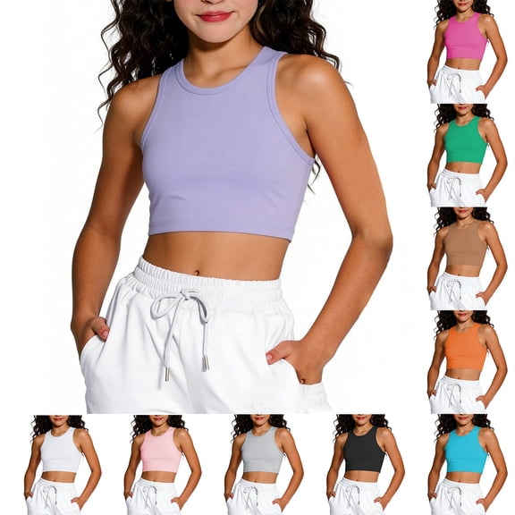 DHFJKG Girls Athletic Tank Tops Kids Racerback Sleeveless Workout Running Sports Crop Shirts 1-14 Years Versatile Top